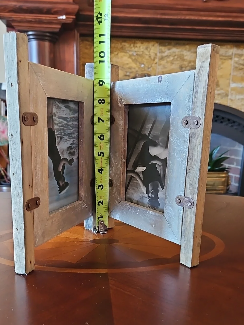 Vintage Rustic Distressed Weathered Wood Triple Hinged Picture Frame